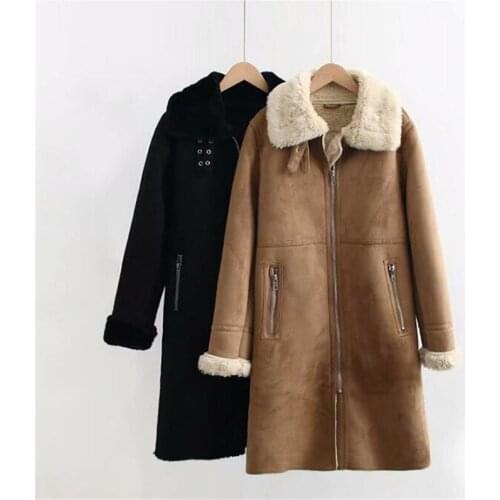 High Quality Womens Clothing Suede Fabric Overcoat 2020 Winter New Lapel Zipper Pocket Plus Velvet Keep Warm Coat and Jacket