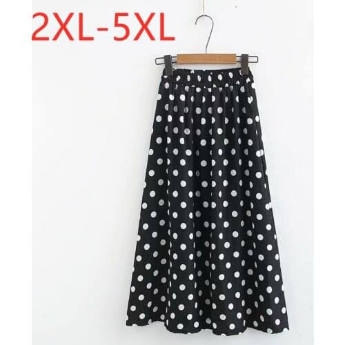 New 2021 Ladies Summer Plus Size Midi Skirt For Women Large A-line Loose Casual Black Dot Pleated Skirts 2XL 3XL 4XL 5XL