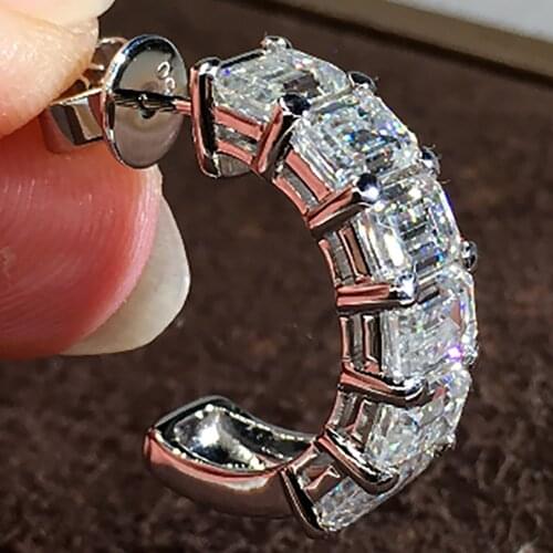 18K White Gold Stud Earrings Women 0.5 Carat Emerald Rectangle Moissanite Diamond Present Wedding Anniversary Engagement Party