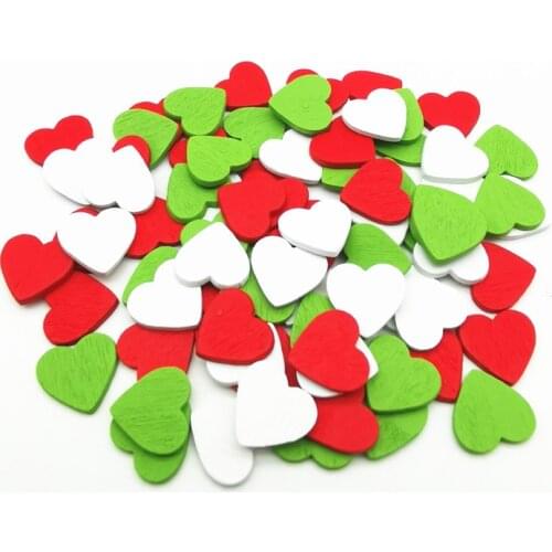 100pcs 12mm Wood Hearts Confetti Christmas Mixed Crafts Chips Cardmaking Wedding Toppers Scrapbooking Xmas Decorations