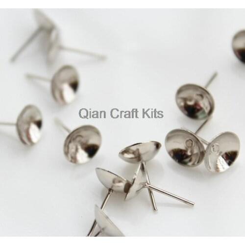 1000pcs Earring Findings silver tone Steel Post studs 8mm Cup