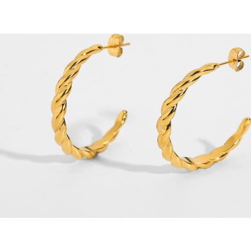 18K Gold Plated 316L Stainless Steel Big Croissant Earrings For Women Fashion Twisted Hoop Earrings Jewelry Accessories