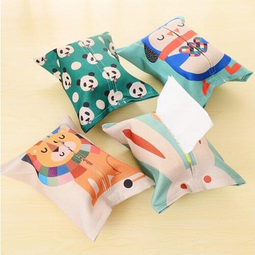2Pcs Cloth Animal Cartoon Decorate Tissue Boxes Fabric Linen Cover Car Home Office bathroom