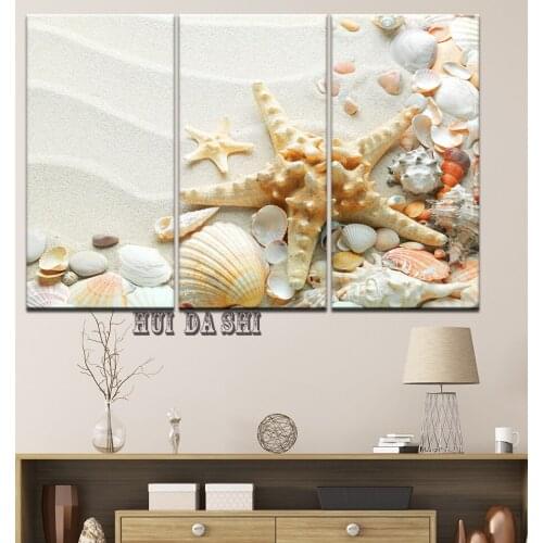 3 Panels HD Print On Canvas Paintings Starfish Shells Wall Art Pictures Modern Home Decor Modular Posters Living Room Artworks