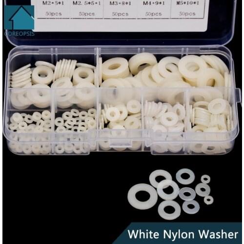 350pcs M2 M2.5 M3 M4 M5 M6 M8 White Nylon Washer Flat Gasket Plastic Sealing O-rings Assortment Kit Connecting Protection Washer