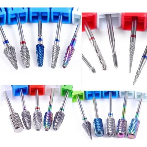 5pcs Tungsten Carbide Nail Drill Bit Cutter for Manicure Machine Blue Rainbow Carbide Electric Nail Drill Milling Cutter Tools