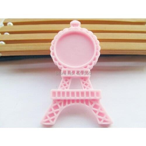50pcs Pink Flatback Resin Tower Charm Finding,Base Setting Tray Bezel,for 25mm Cabochon/Cameo