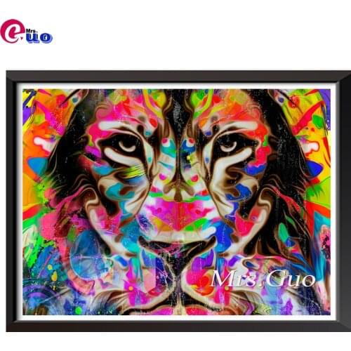 Diy Diamond Painting Cross Stitch Colored Lions Head 5D DIY Diamond Embroidery Full Square/round Rhinestone Of Picture Animal
