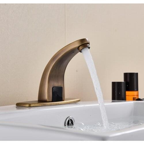 Antique Brass Basin Faucets Automatic Sensor Bathroom Sink Faucet Touchless Inductive Electric Wash Mixer Water Tap