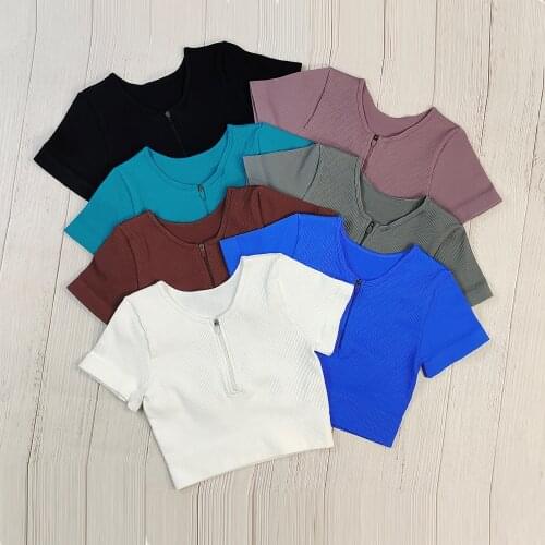 Seamless Yoga Shirts Zipper Short Sleeve Workout Tops Women Fitness Crop Top Workout Tops Gym Clothes Sportswear Running T-shirt