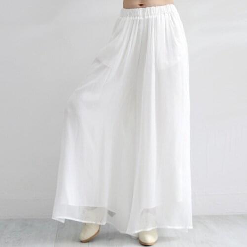 Summer New Brand Womens Full Length Chiffon Wide Leg Pants Elastic Waist Loose Casual Literary Solid Female Trousers Streetwear