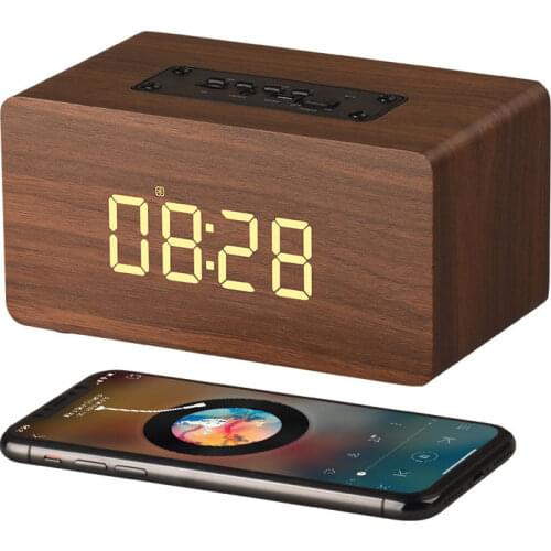 KASHCY LED display Wooden Clock Bluetooth Speaker Subwoofer FM support TF card music play voice call Wireless