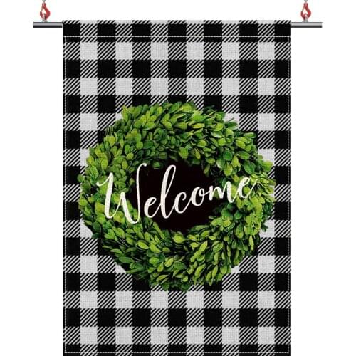 Welcome Garden Flag Vertical Double Sided Christmas Wreath Plaid Flag for Home Garden Yard
