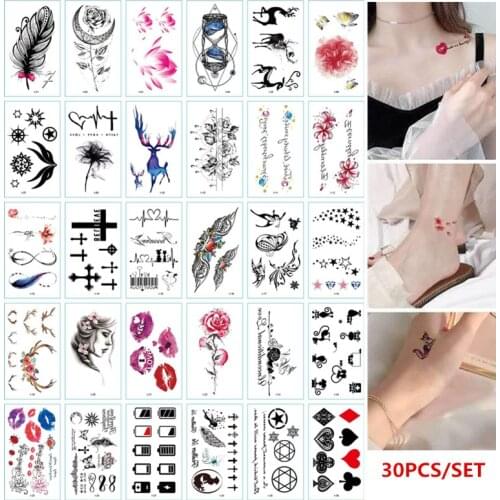 30pcs/set Fake Tattoo Waterproof Rose Lip Sexy Temporary Tattoo Sticker for Women Hands Wrist Arm Leg Body Tatuajes Temporales