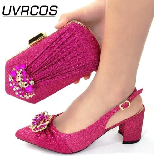 Hot Selling African Shoes And Bag Set Italian Design Matching Shoes And Bag Set Nigerian For Wedding Party in Roes Red color