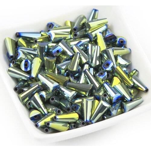 MKTREG 6*12mm Green Tower shape Austrian crystal glass Beads 45pcs spacer Loose bead For Necklace Earrings Pendant Making DIY