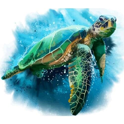 DIY 5D Poured Glue Diamond Painting Kits Scalloped Edge Sea Turtle Full Round With AB Drill Room Decoration Canvas Painting Gift
