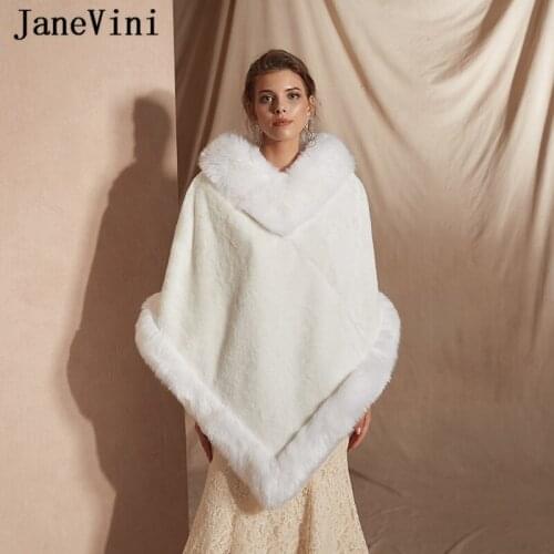 JaneVini High Quality Winter Soft Wedding Cloak Cape Bridal Faux Fur Shawls Wraps Women Jacket Wedding Accessories Bolero Mariee