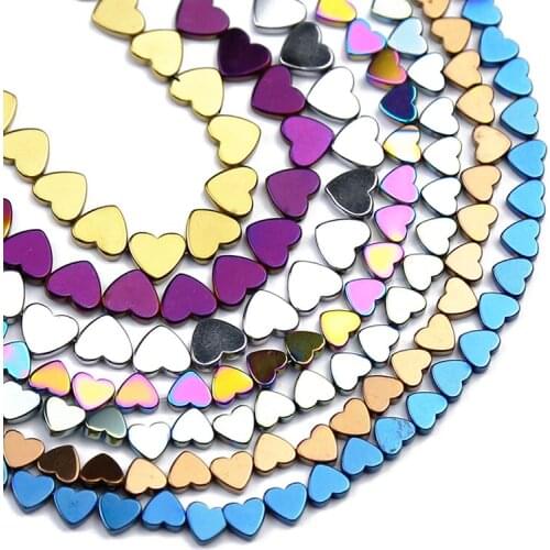 YHBZRET Natural Stone Gold,Blue Black Heart Shape Hematite 6/8mm Spacer Loose Beads For Jewelry Bracelets Making DIY Accessories