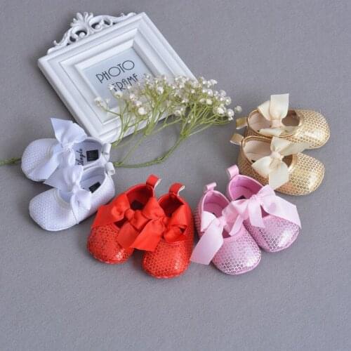2019 New Style Baby Soft Bottom Shoes Baby Toddler Shoes This Dress with Bow Princess Shoes Sequin Baby Shoes