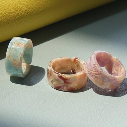 New Colorful Transparent Acrylic Rhinestone Resin Set Ring Geometry Open Rings for Women Girls Party Jewelry Fashion 2021