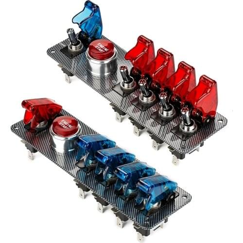 Jtron DC12V Carbon Fiber Racing Car Ignition Switch Panel + 5 LED Toggle switch combination switch for Racing Sport Competitive