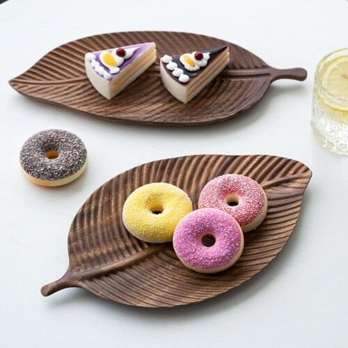 Leaf Shape Storage Fruit Tray Solid Wood Handmade Serving Dessert Organizer Plate Wooden Home Small Stuff Support Decor