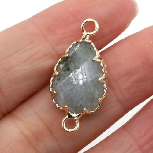 Natural Flash Stone Connector Fashion Drop-Shaped Pendant Charm for Jewelry Making Necklace Accessories Women Gift 14x23mm