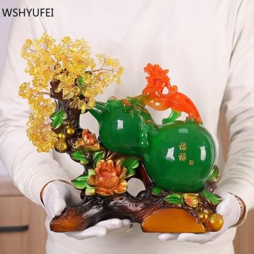 Lucky Fortune Gourd Home Decoration Living Room Wine Cabinet Feng Shui Ornaments Office Desktop Resin Decor Accessories