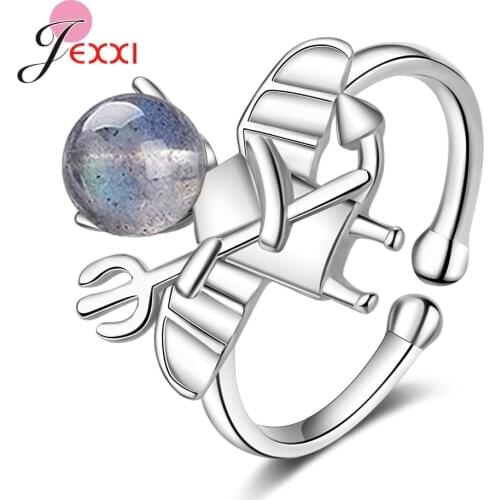 Simple 925 Sterling Silver Moonstone Little Devil Opening Rings For Women Girl Fashion Jewelry Party Supplies Top Sale