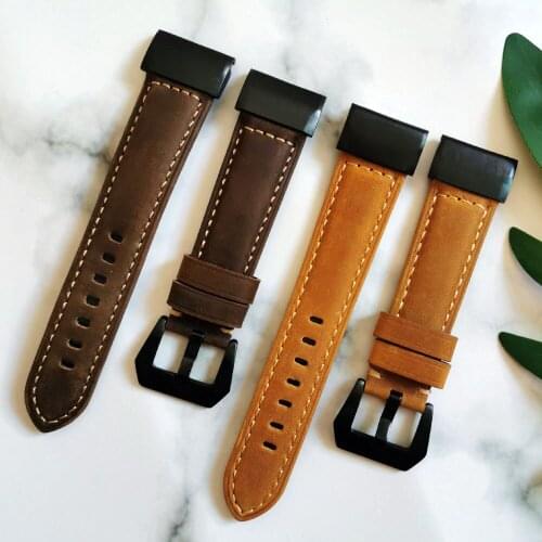 Fenix 6 Genuine Leather Wristband 22mm QuickFit Watch Band Strap for Garmin Fenix 5/5 Plus/Forerunner 935/Instinct/Quatix 5
