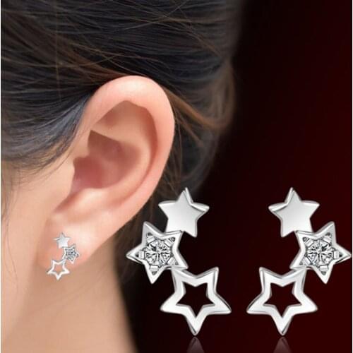 Hot Fashion Silver Color Hypoallergenic Star Crystal Stud Earrings for Women Elegant Wedding Jewelry pendientes Brincos