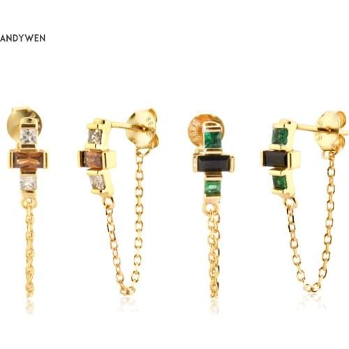 ANDYWEN 925 Sterling Silver Gold Brown Green Chain Drop Earring Piercing Pendiente Criollas AUDRAY Verde Wedding Jewelry Gift