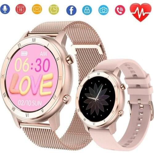 IP67 Waterproof Smart Watch Fitness Tracker Heart Rate Monitor Women Lady Smartwatch Stainless Steel for iPhone Android Phones