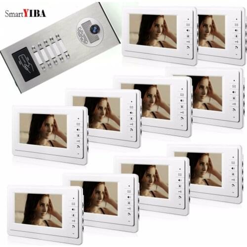 SmartYIBA Waterproof Apartments Doorphone Intercom System Home Video Intercom Kits RFID Metal Case Cameras for House/Flats