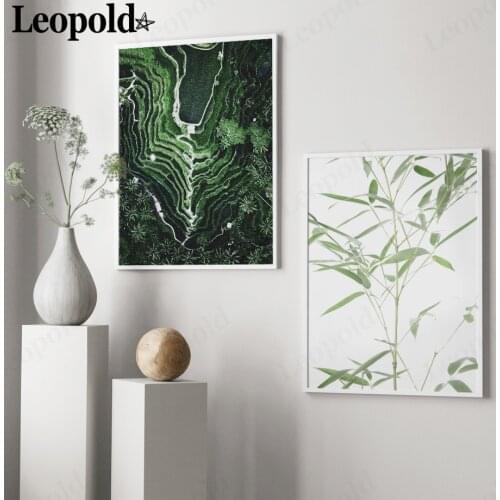Modern Abstract Green Terraced Canvas Painting Simple Bamboo Leaf Poster Wall Art Nordic Room Home Living Room Decoration