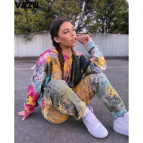VAZN 2020 New Graffiti Pattern Harajuku Sporty Streetwear Outfits Tracksuits Holiday Street Clothing Casual Suit Women Tracksuit