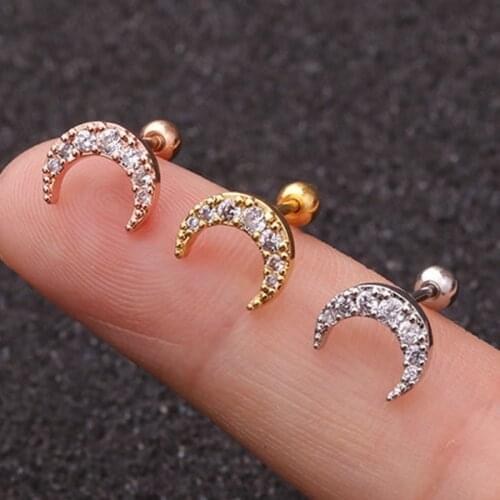 Starose 1pc New Trendy Moon Tragus Piercing Helix Piercing Stud Daith Cartilage Earrings Ear Piercing Rose Gold Color Jewelry