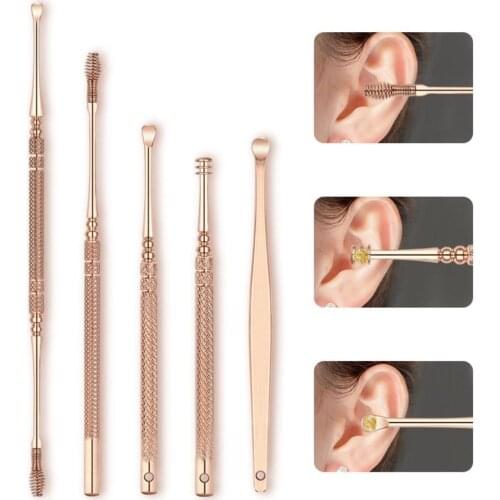 LED Light Ear Wax Removal Remover Kit Cleaning Tool EarPick Cleaner Curette luminous ear pick Stainless Steel Spoon Care Ear
