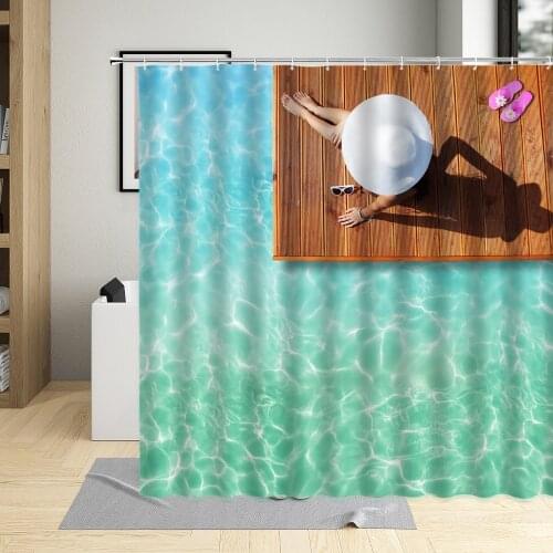 Summer Blue Ocean Sunshine Nature Scenery Theme Bathroom Curtains Sea Spindrift Waves Pattern Shower Curtain For Home Decor Set