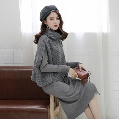 Womens suits early autumn fashion temperament two-piece knit long-sleeved wild bottoming sweater dress female two-piece