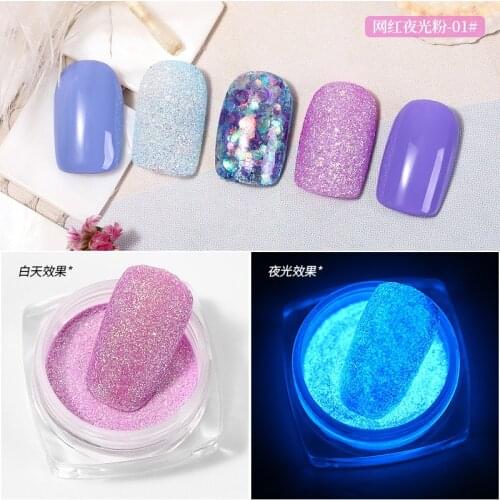 1Jar(Net Weight:1g) Nail Glow-in Powder/ 4 Colors Manicure Glitter Decoration for Gel Nails Luminous Pigment Shining Dust#F776