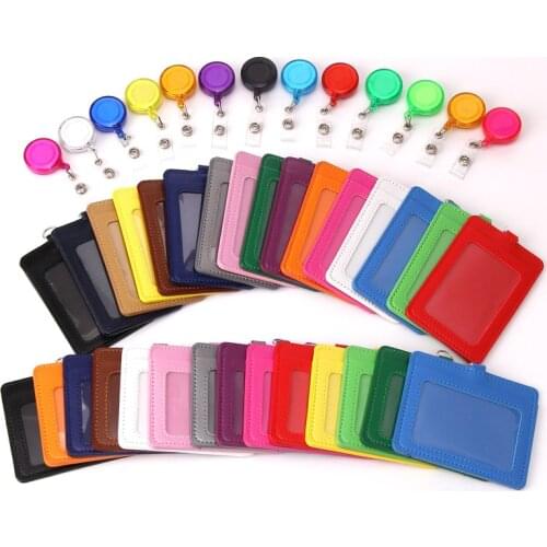 1PCS PU Leather Card Holder Wallet Women Men Work Card ID Badge Holder Retractable Bus Bank Business Credit Card Cover Bags Case
