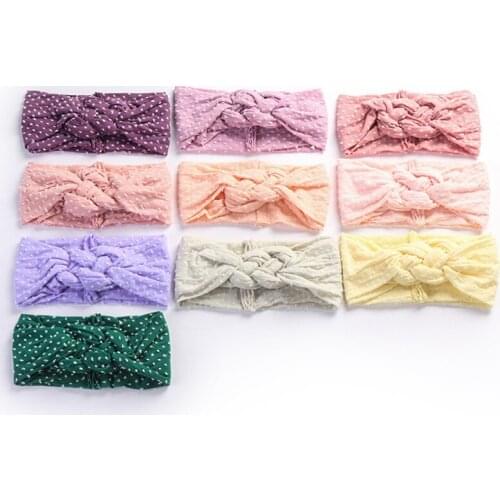 10pcs Newborn Baby Soft Cross Wide Nylon Headbands Cute Dot Prints Girls Bows Turban Headwraps Toddler Infants Nylon Head Wear