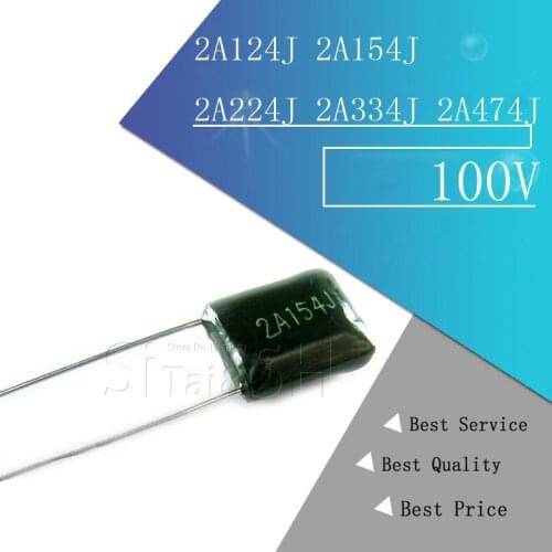 20pcs Polyester film capacitor 100V 120nF 150nF 220nF 330nF 470nF 2A124J 2A154J 2A224J 2A334J 2A474J