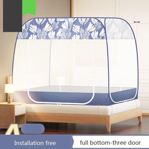 2021 Large Space Free Installation Mosquito Net Folding Adult Bed Square Bed Tent Full Bottom Anti-Mosquito Netting 3 Door Prote