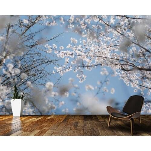Papel de parede White cherry blossoms flower 3d wallpaper mural,living room tv wall bedroom home decoration
