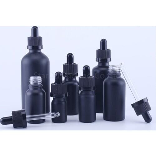 5ml 10ml 15ml 20ml 30ML 50ml 100ml matt Black Glass Bottle With Dropper for essential oil Child safety CAP 200pcs/lot