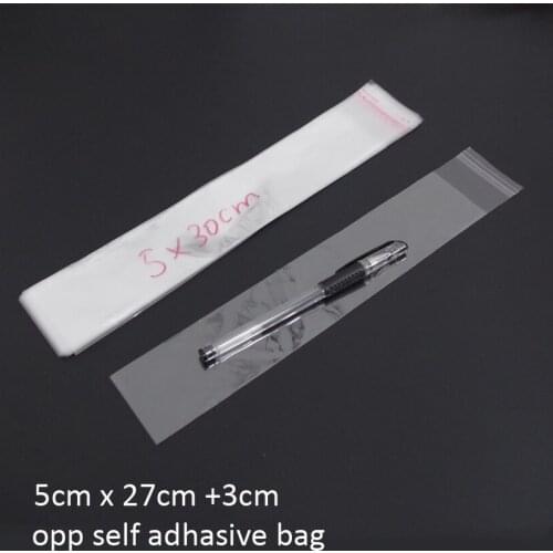 500pcs/lot Clear Bopp/poly/ Cellophane 5x27+3cm Long Transparent Opp Self Adhesive Plastic Storage Cosmetic Packing Bags