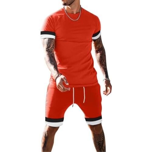 59# Tracksuit Men Summer Patchwork Short Sleeve Shirts Shorts Pants Sets Sports Fitness Running Set 2021 Ropa Deportiva Hombre